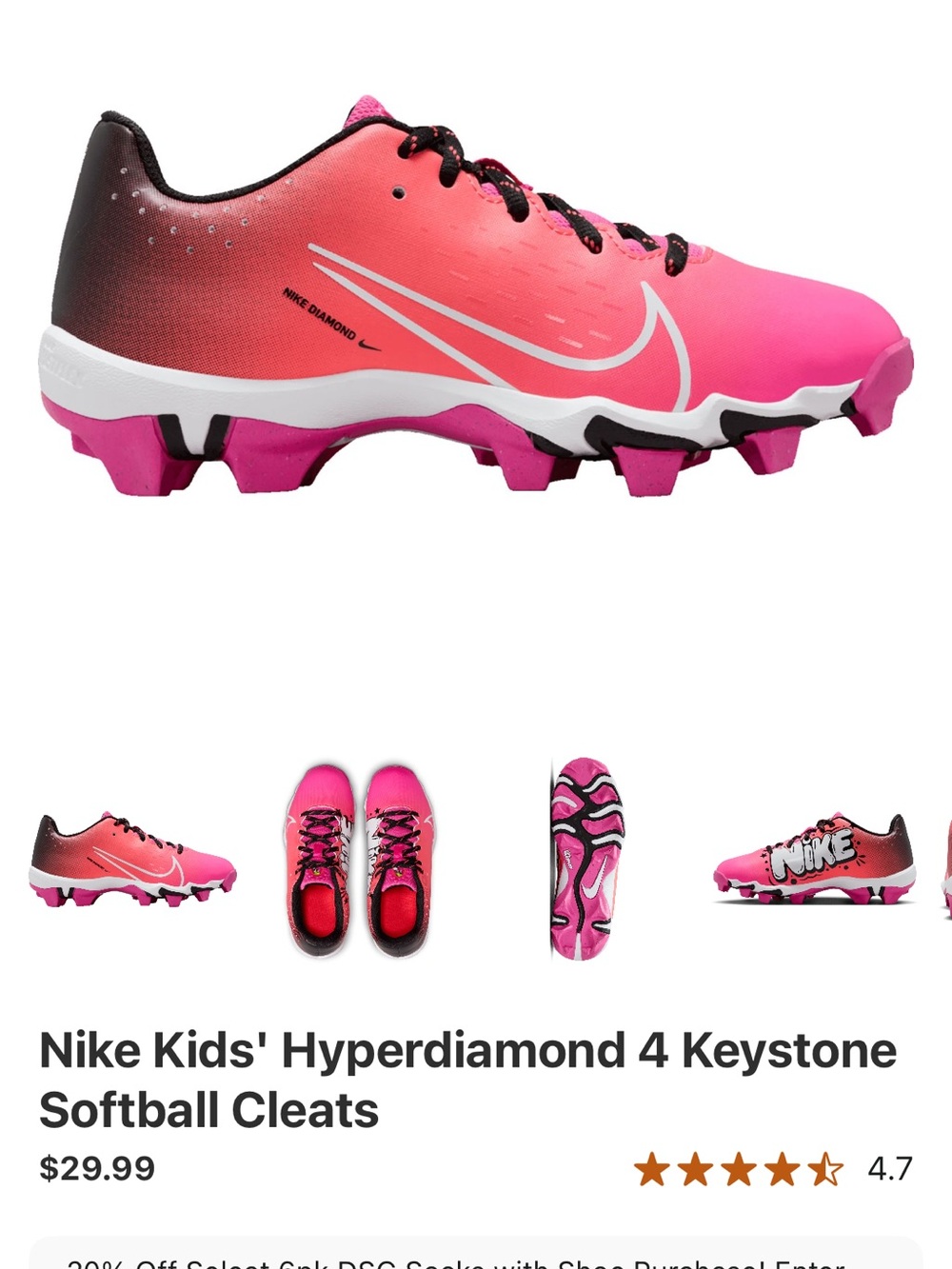 Nike Kids' Hyperdiamond Softball Cleats - Pink/Black